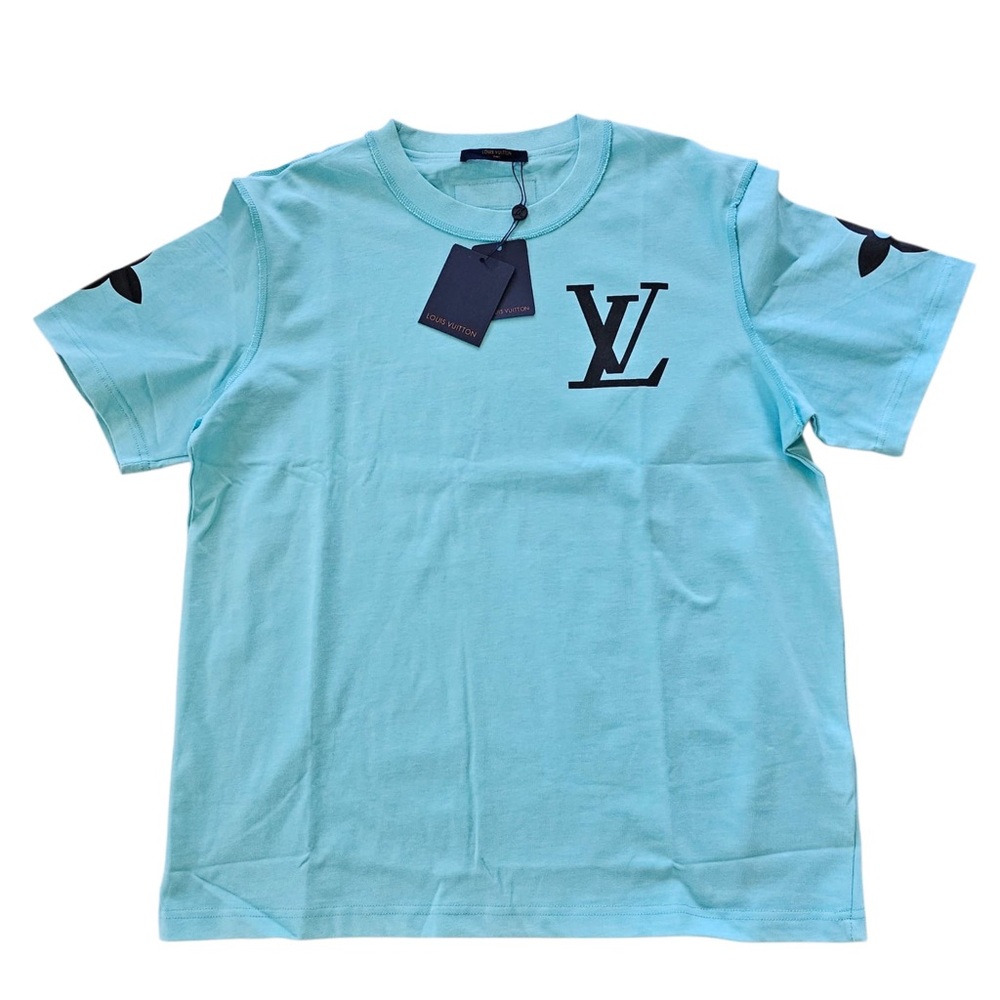 Louis Vuitton Aqua Blue Tee with Black Logo